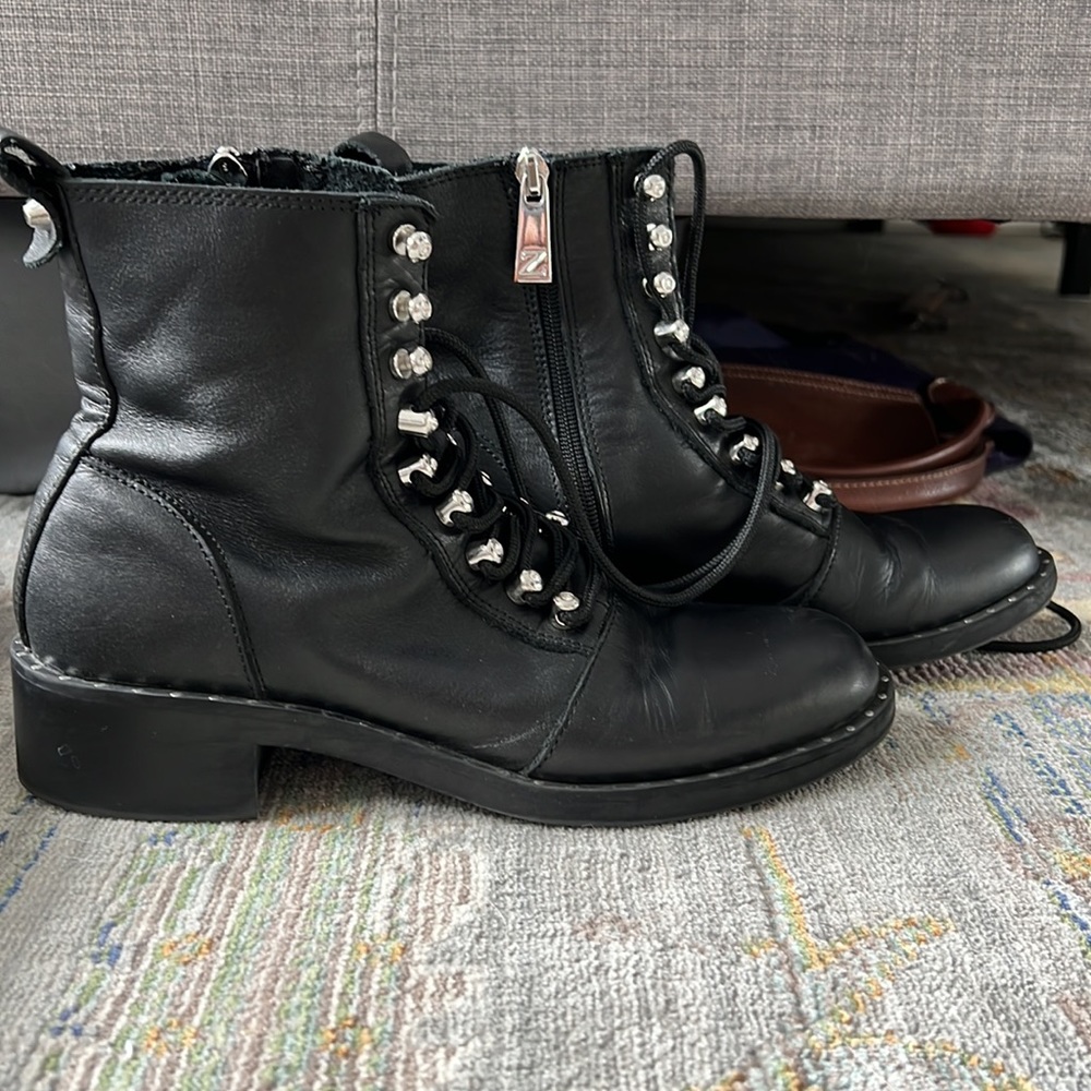 ZARA Leather Moto Ankle Boots w/ Studs – Size 6.5 (EU 37) - Picture 3 of 13